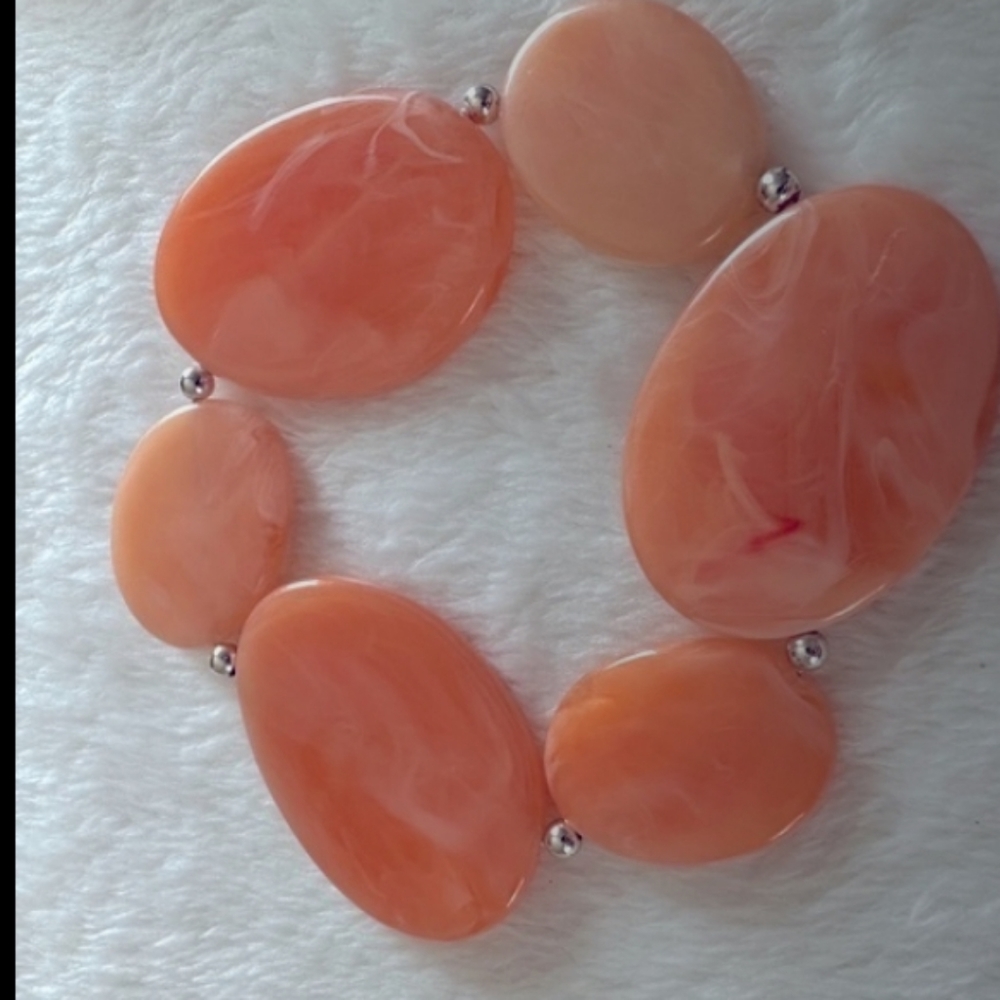 UNIQUE Bracelet Peach Stone Beads Silver bead spacers on Adjustable cord NEW